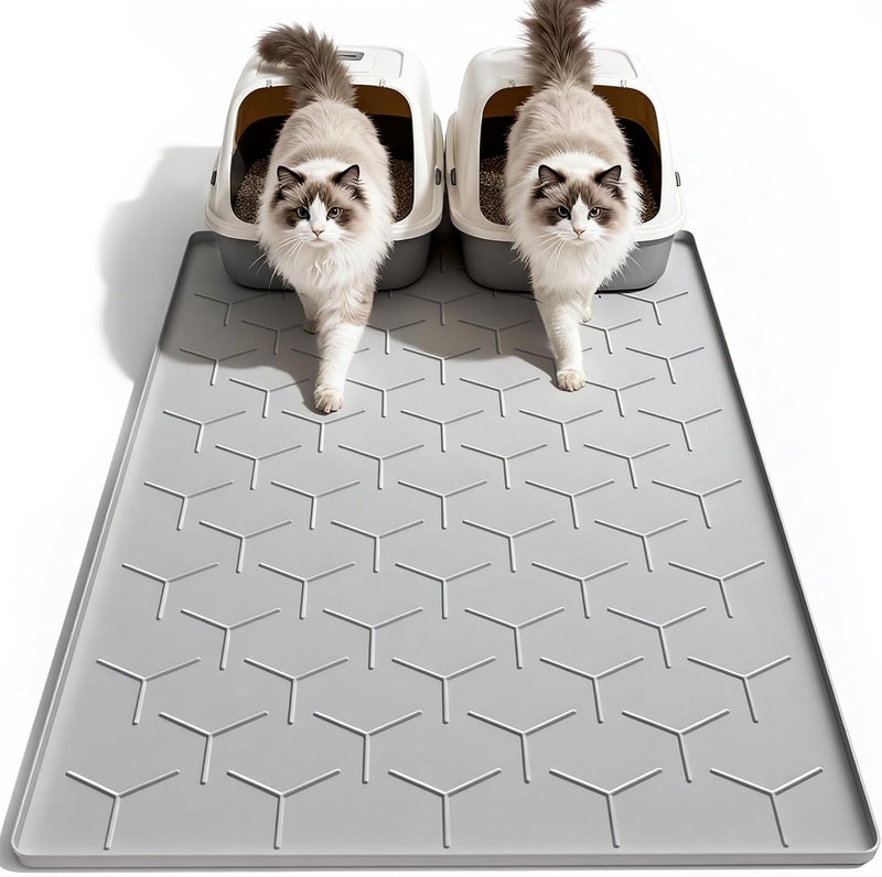 Garoopion Cat Litter Box Mat, Large 40" X 28" Litter Trapping Mat for Cats, Waterproof Silicone Pad for Floor, Gray - Image 1